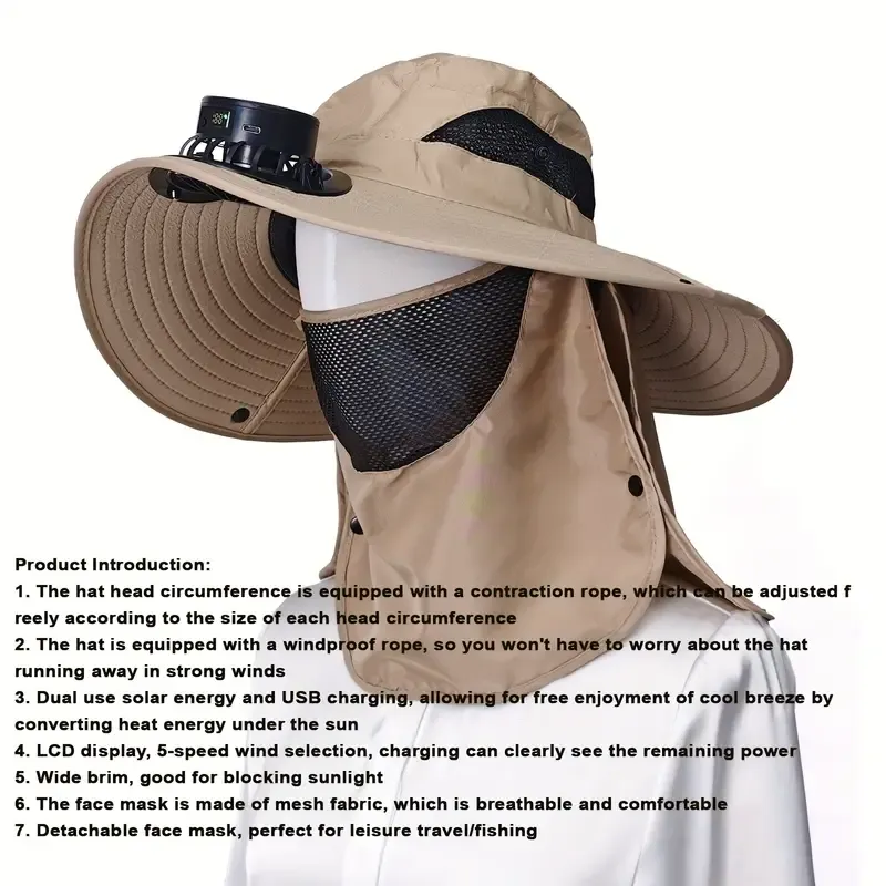 Solar Powered USB Rechargeable Fan Hat