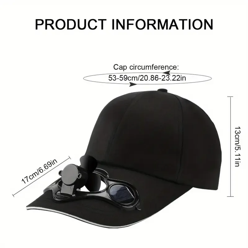 Solar powered fan baseball cap no batteries required