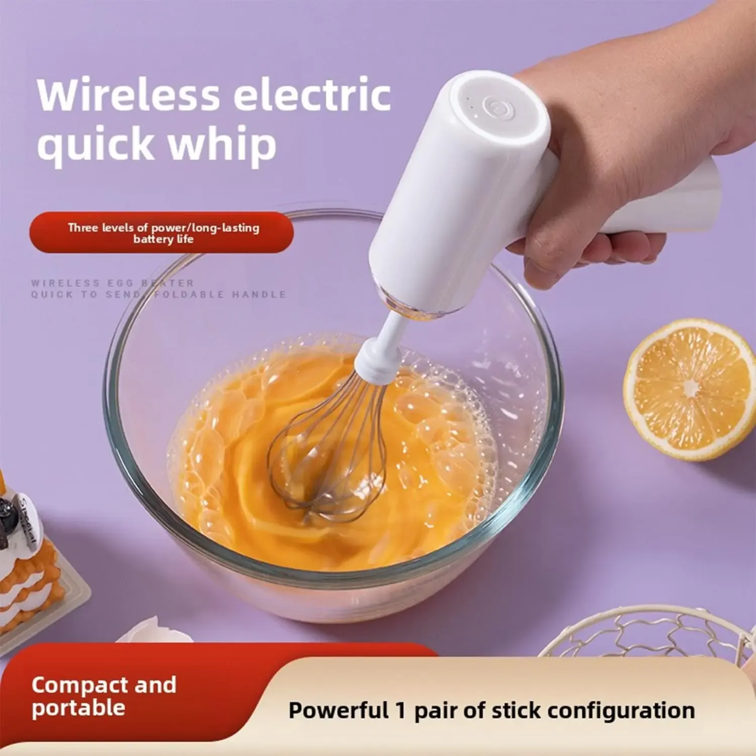 3-Speed Mixer with Replaceable Sticks for Baking, Whipping Cream & More WhiskElectric Hand Whisk, Handheld Mixer,