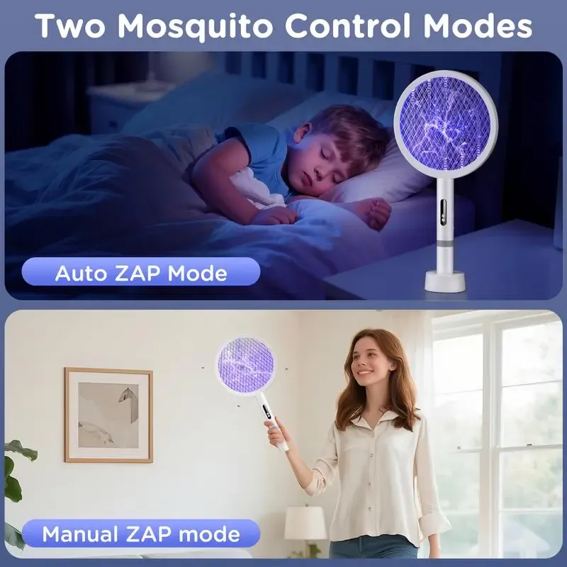 Electric Mosquito Swatter, Rechargeable 2‑In‑1 Mosquito Killer Racket For Home Use