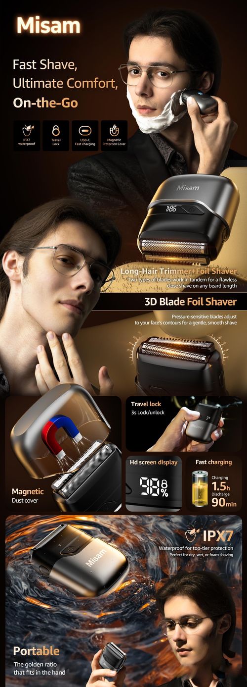 Misam Foil Shavers for Men Mini Razor Compact Face Shaver gift for Father's Day