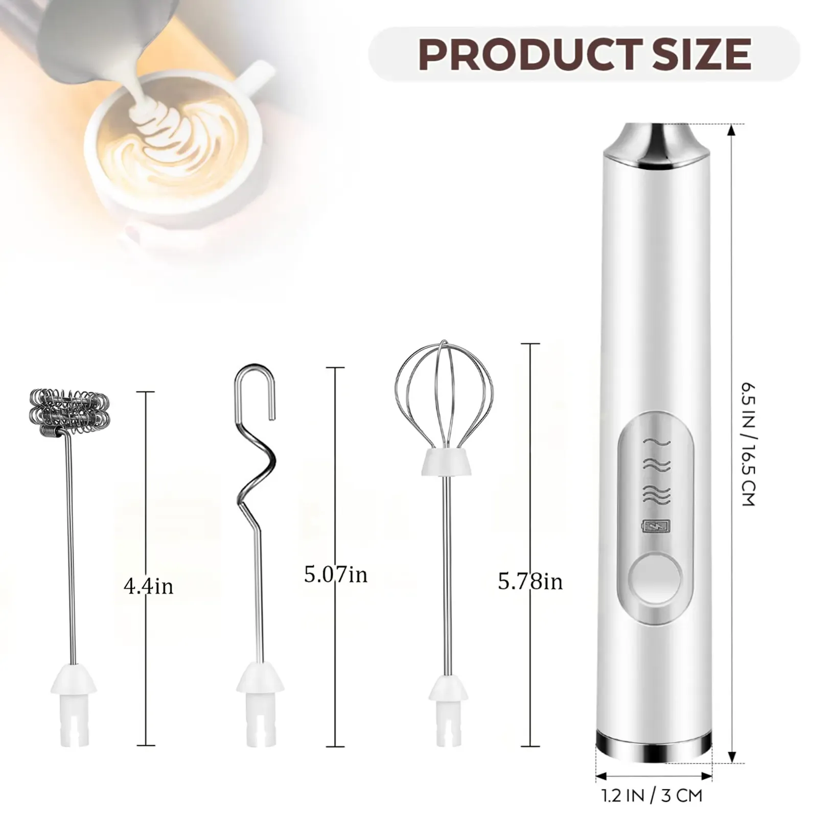 Rechargeable Milk Frother Handheld with 3 Heads 3 Speeds,Coffee Mixer,Electric Milk Bubbler Detachable Stainless Steel Whisk for Latte,Cappuccino,Matcha,Eg