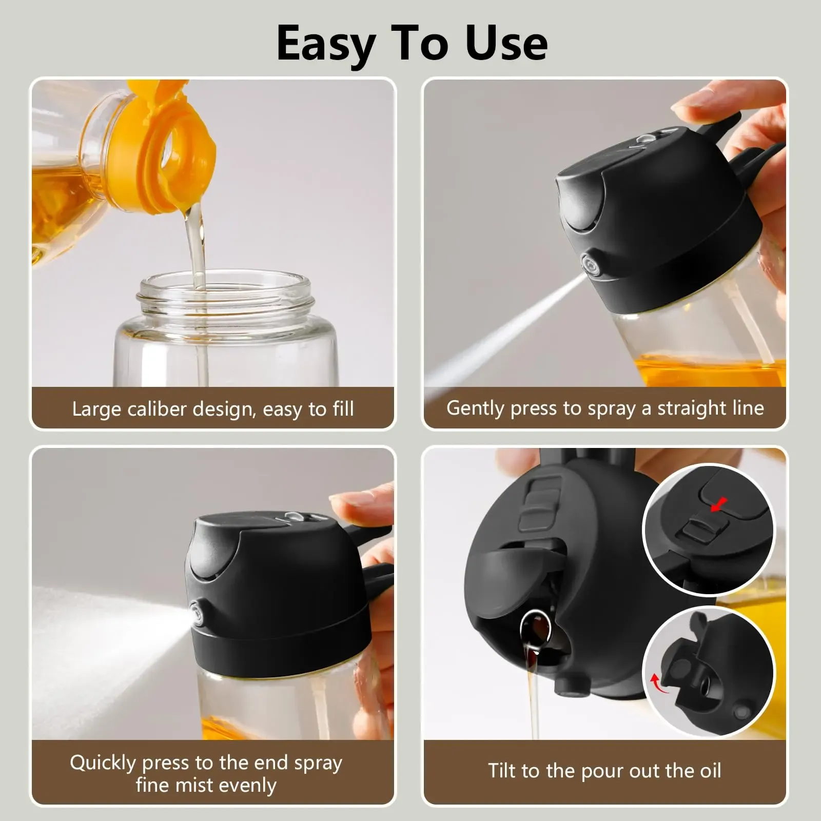 2pcs 2 in 1  Oil Dispenser Bottle for Kitchen, Green Glass Oil Bottle,
