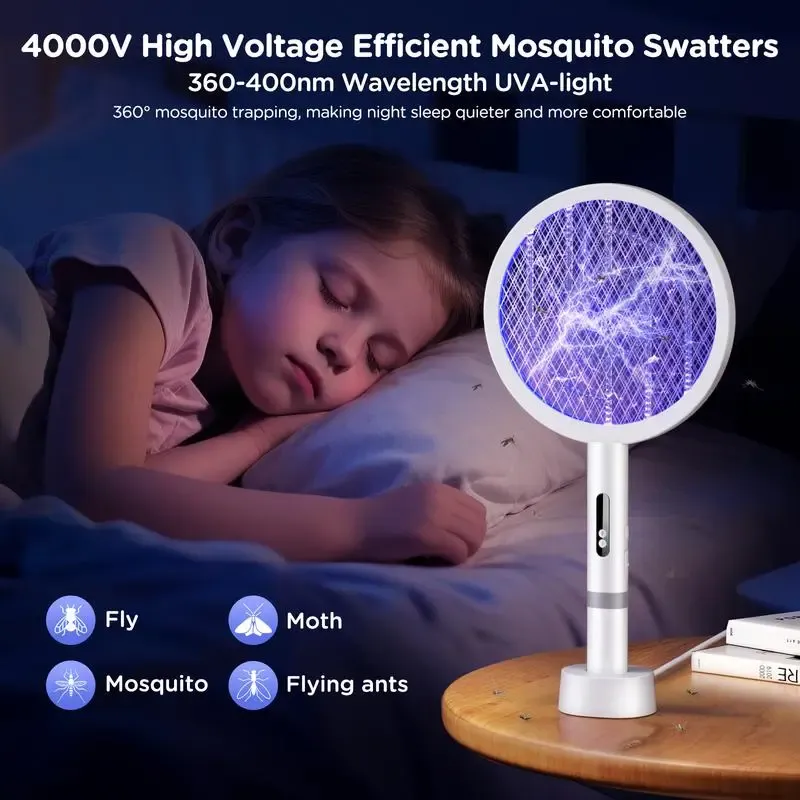 Electric Mosquito Swatter, Rechargeable 2‑In‑1 Mosquito Killer Racket For Home Use