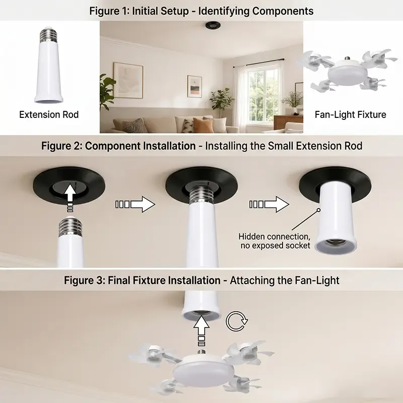 Foldable LED Ceiling Fan Light with Remote Control, E27 Socket Compatible, Adjustable Lighting & Functions, 4-Blade 60W Bedroom Fan