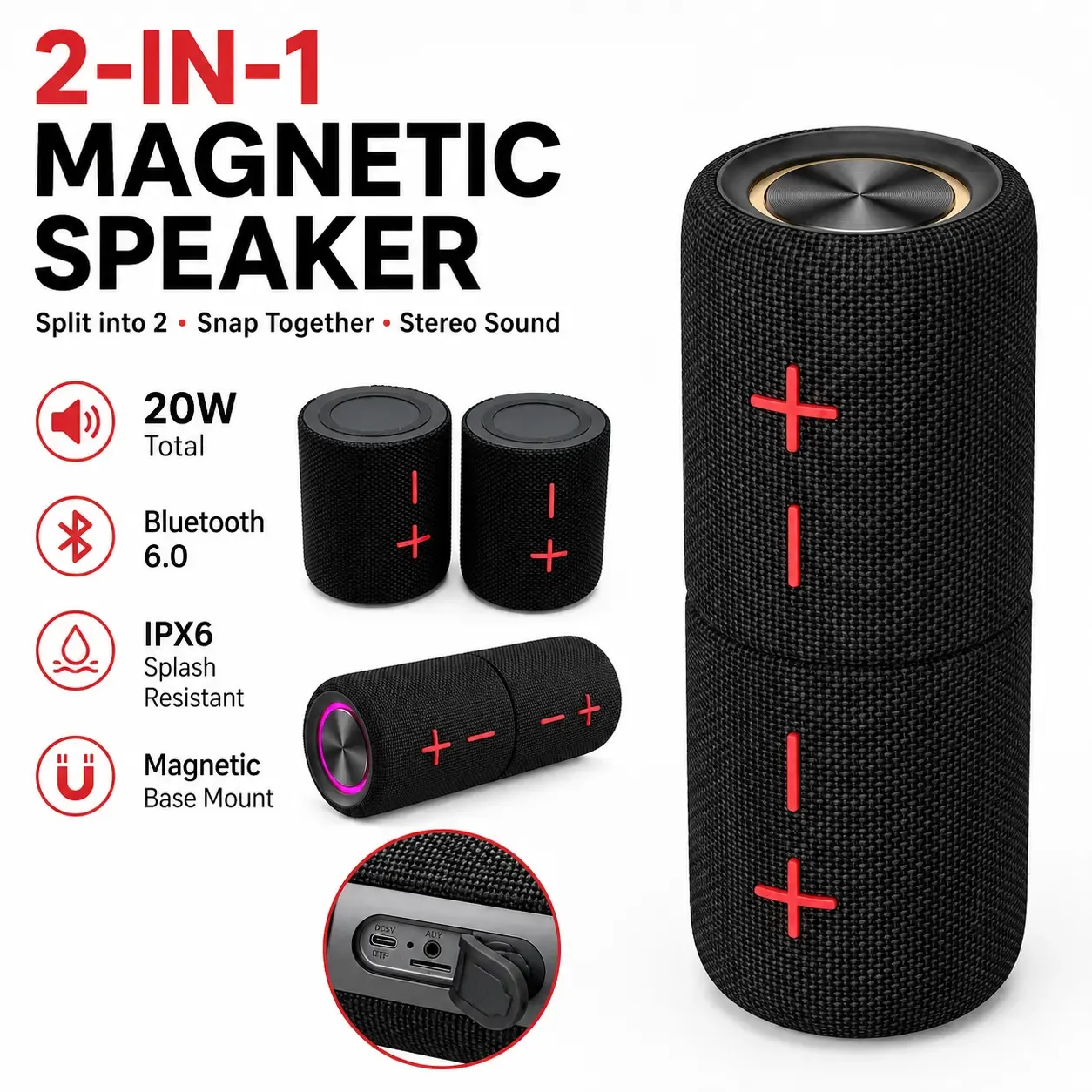 2-in-1 Magnetic Bluetooth Speaker