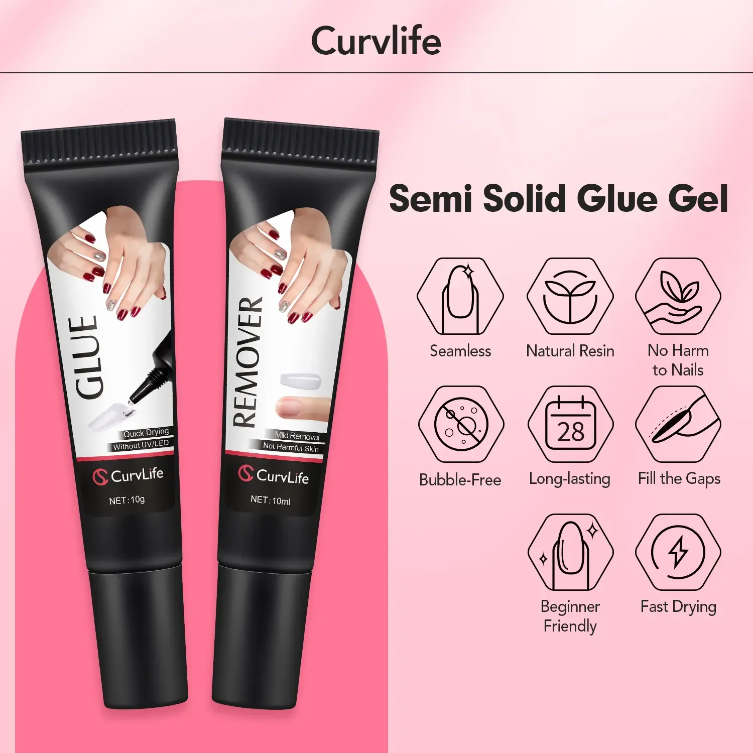 Nail Glue Quick-Drying Semi-Solid Nail Glue with Remover