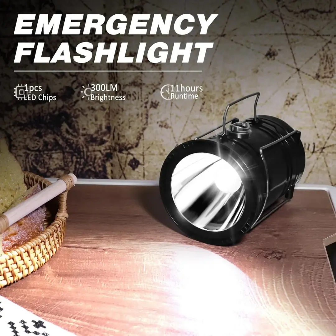 1-Pack Collapsible Portable LED Camping Lantern Lightweight Waterproof Solar USB Rechargeable LED Flashlight Survival Kits for Indoor Outdoor Home Emergency Light Power Outages Hiking