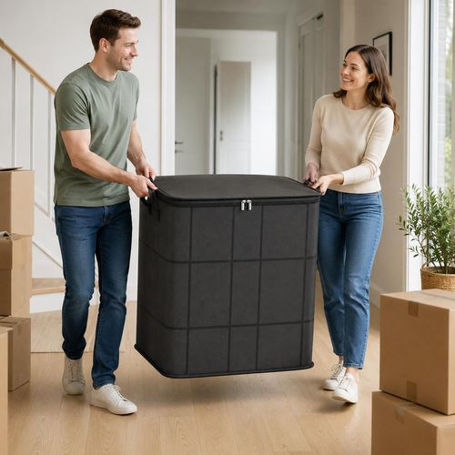 2ps-Large Capacity Fabric Bag Spacious Moving Storage Bin, Zippered Organizer for Quilts, Bedding & Sweaters,  Closet & Bedroom Use
