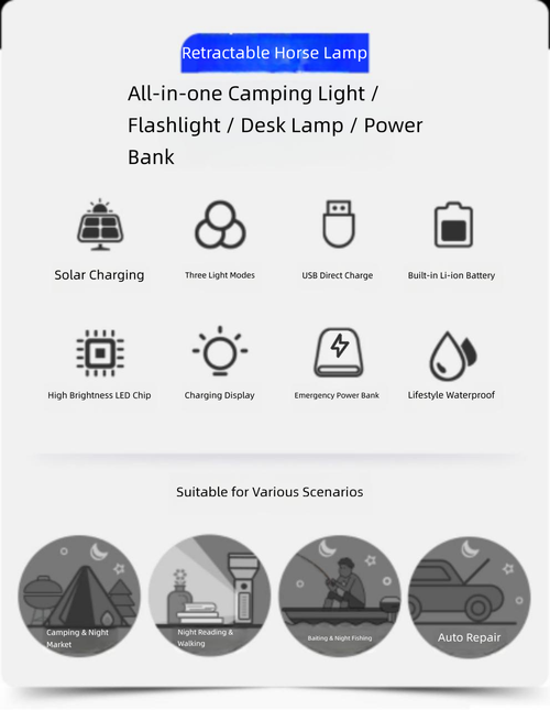 1-Pack Collapsible Portable LED Camping Lantern Lightweight Waterproof Solar USB Rechargeable LED Flashlight Survival Kits for Indoor Outdoor Home Emergency Light Power Outages Hiking