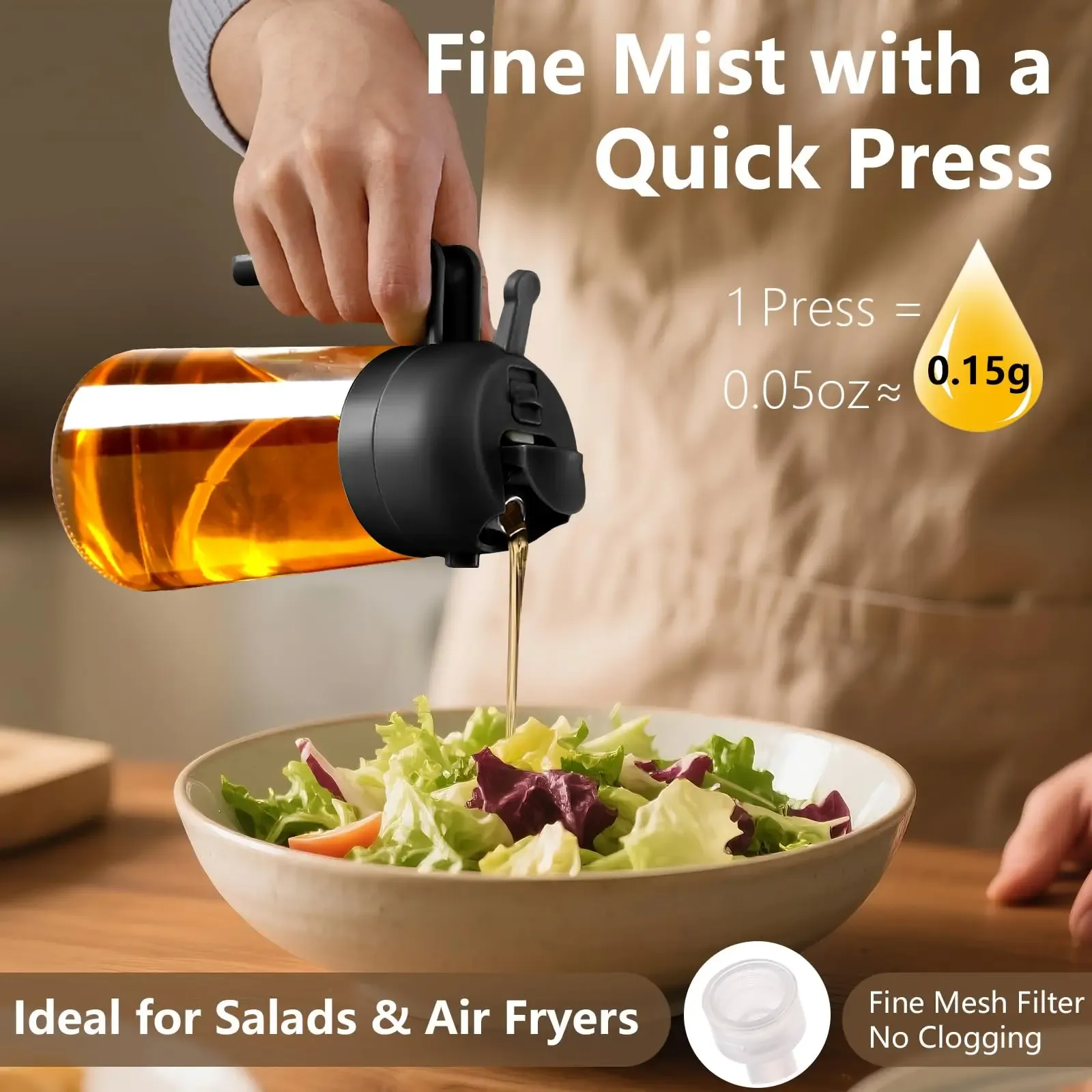 2pcs 2 in 1  Oil Dispenser Bottle for Kitchen, Green Glass Oil Bottle,