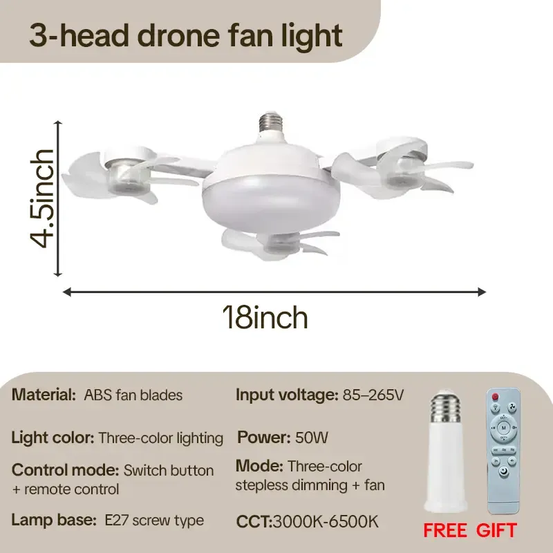 Foldable LED Ceiling Fan Light with Remote Control, E27 Socket Compatible, Adjustable Lighting & Functions, 4-Blade 60W Bedroom Fan