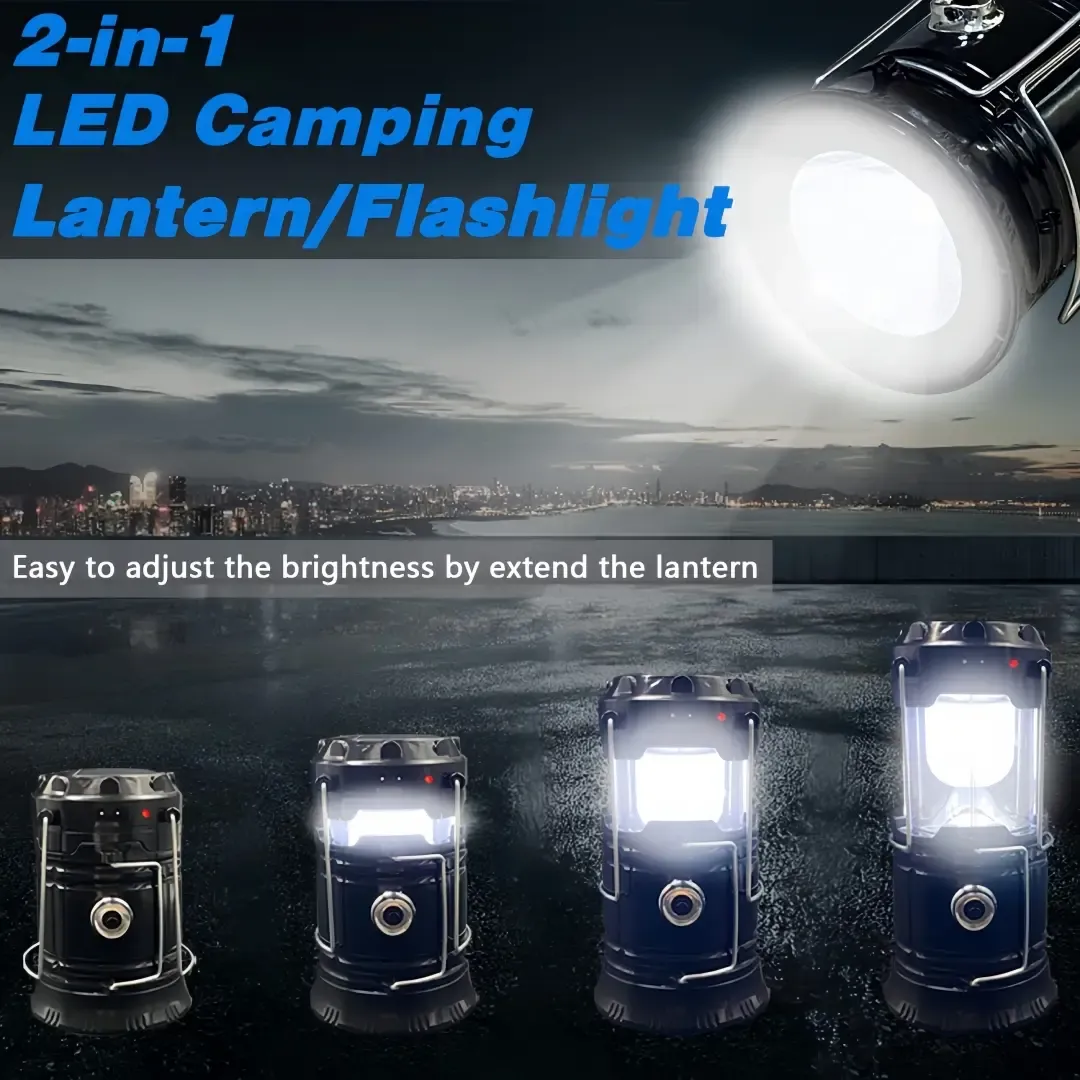 1-Pack Collapsible Portable LED Camping Lantern Lightweight Waterproof Solar USB Rechargeable LED Flashlight Survival Kits for Indoor Outdoor Home Emergency Light Power Outages Hiking