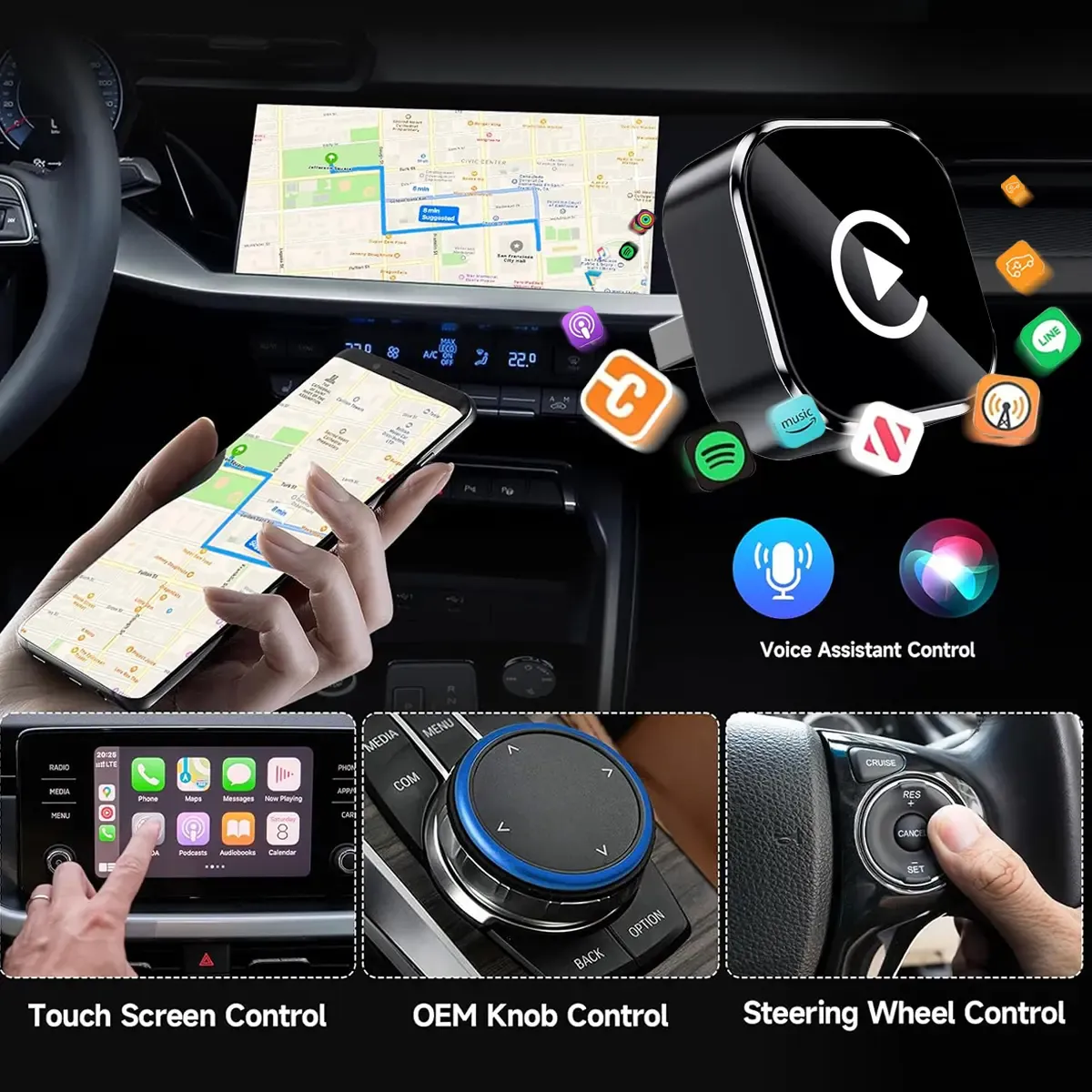 Wireless CarPlay Adapter for iPhone Android  Hands-Free Calling Car Adapter