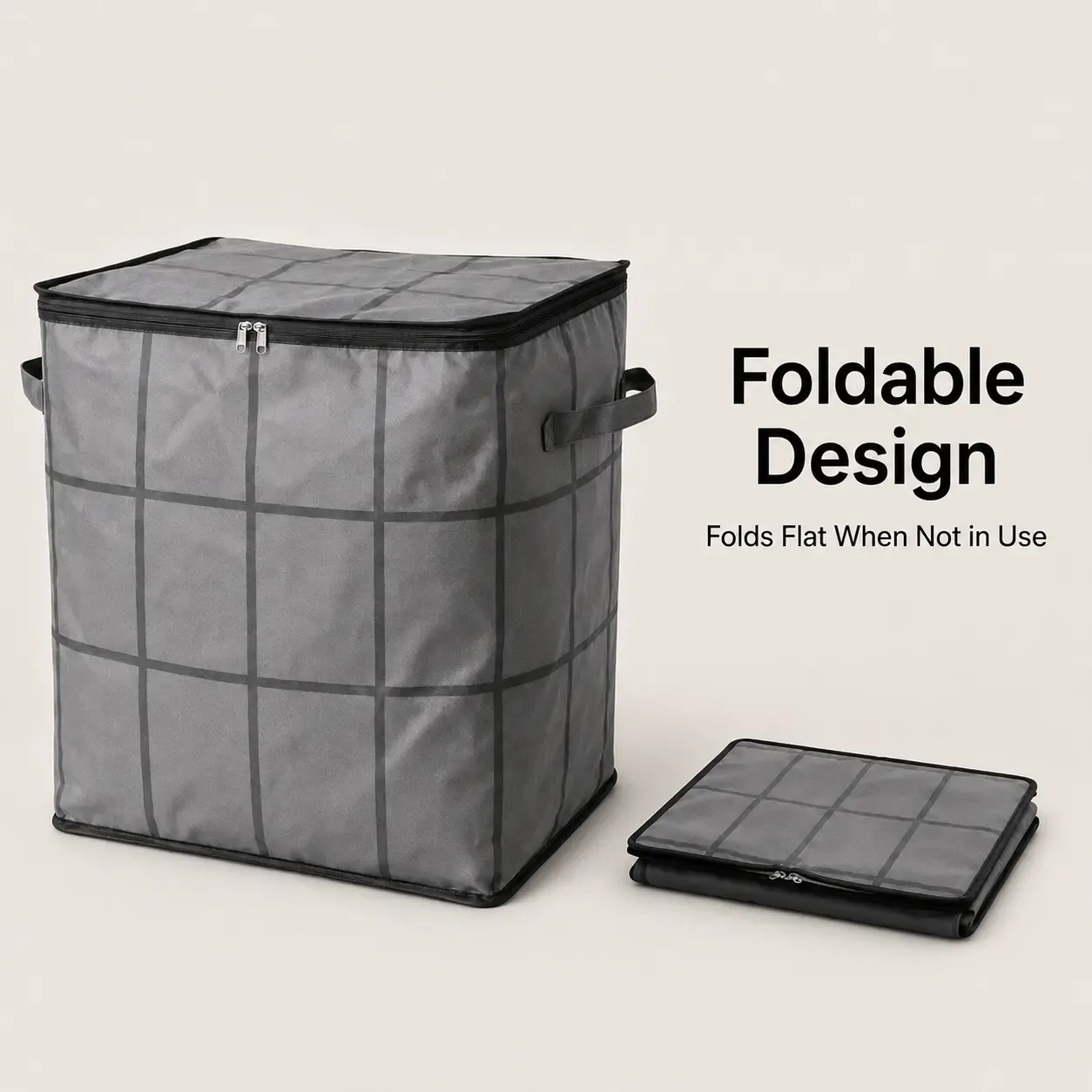 2ps-Large Capacity Fabric Bag Spacious Moving Storage Bin, Zippered Organizer for Quilts, Bedding & Sweaters,  Closet & Bedroom Use