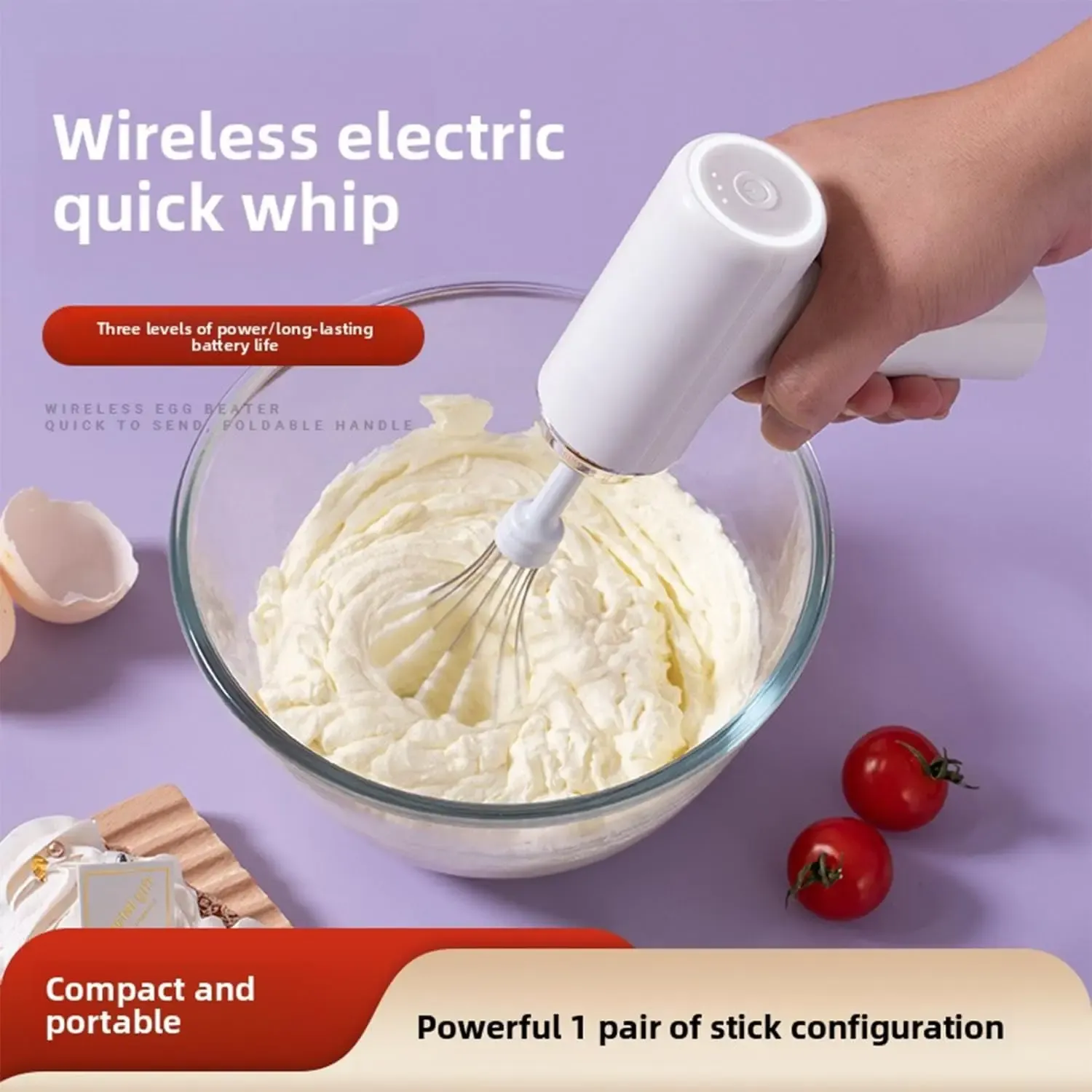 3-Speed Mixer with Replaceable Sticks for Baking, Whipping Cream & More WhiskElectric Hand Whisk, Handheld Mixer,