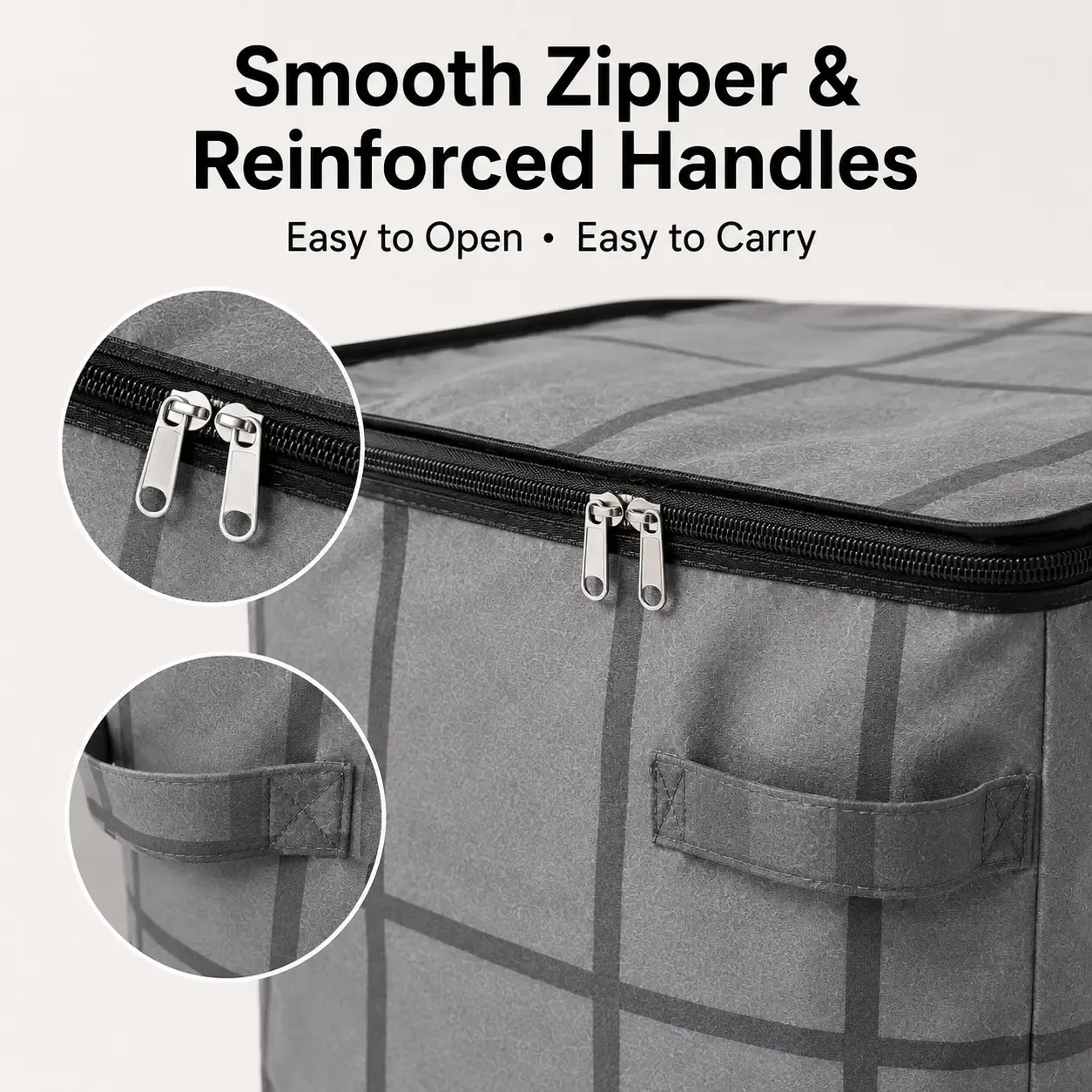 2ps-Large Capacity Fabric Bag Spacious Moving Storage Bin, Zippered Organizer for Quilts, Bedding & Sweaters,  Closet & Bedroom Use