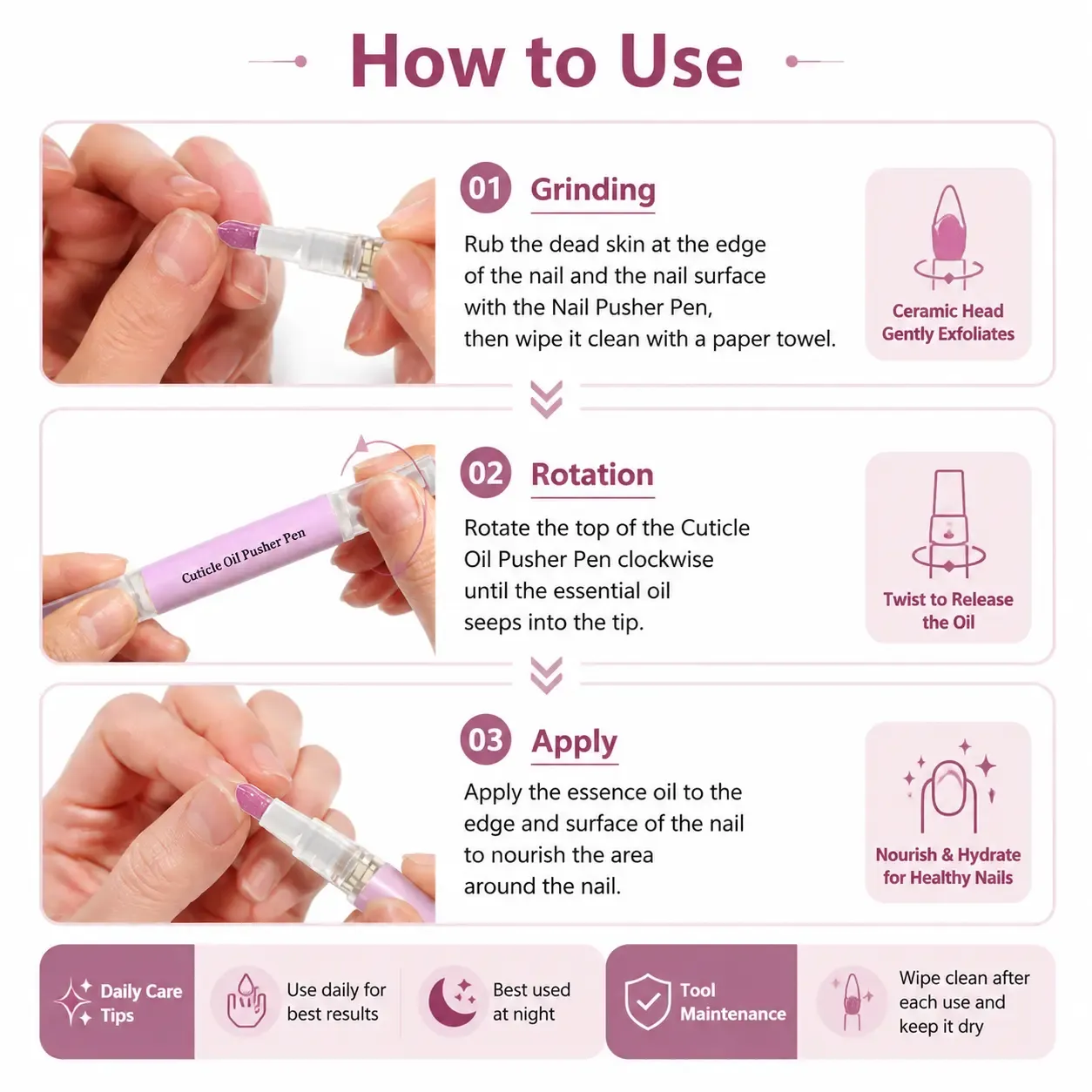 2pcs-Cuticle Pusher Oil Pen