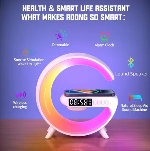 Colorful bluetooth speaker wireless charger desk lamp led table lamp home decor mini g shaped bedside ambient light rgb light , clock.