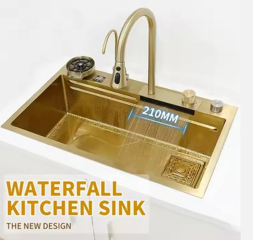304 Hand Made Waterfall Multifunction Smart Modern Undermount Draining Single Bowl Stainless Steel Kitchen Sink