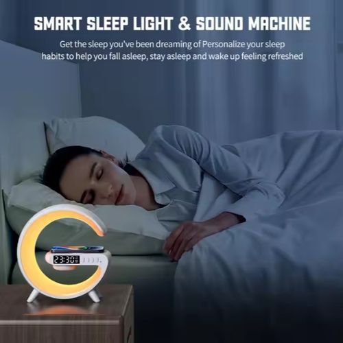Colorful bluetooth speaker wireless charger desk lamp led table lamp home decor mini g shaped bedside ambient light rgb light , clock.