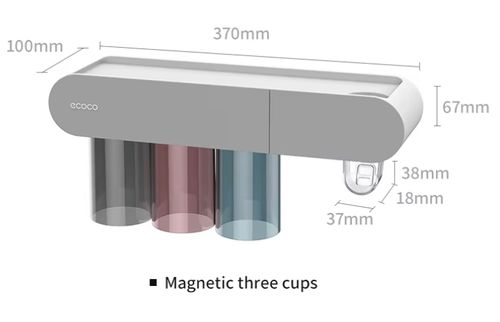 Bathroom toothbrush holder toothpaste dispenser squeezer wall mounted storage organizer rack with magnetic wash cup