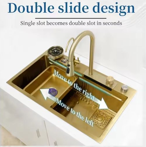 304 Hand Made Waterfall Multifunction Smart Modern Undermount Draining Single Bowl Stainless Steel Kitchen Sink