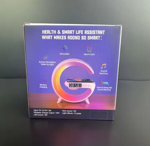 Colorful bluetooth speaker wireless charger desk lamp led table lamp home decor mini g shaped bedside ambient light rgb light , clock.