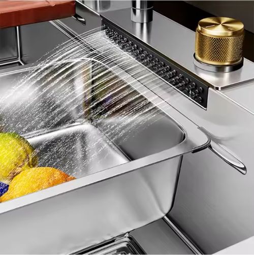 304 Hand Made Waterfall Multifunction Smart Modern Undermount Draining Single Bowl Stainless Steel Kitchen Sink