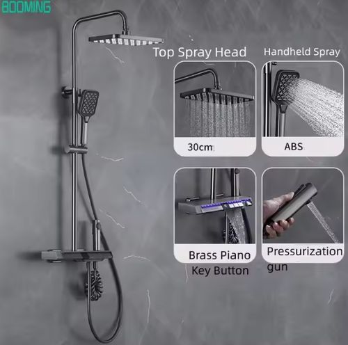 Trend Gun Matel White Color Piano Key Shower System Set Exposed Wall Mounted Bath Faucets Shower