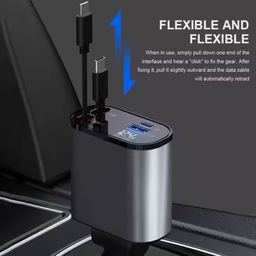 120W car charger adapter telescopic cable super fast charging multifunctional car mobile phone charging