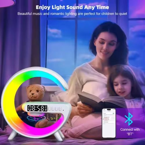 Colorful bluetooth speaker wireless charger desk lamp led table lamp home decor mini g shaped bedside ambient light rgb light , clock.