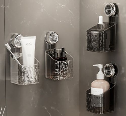Decorative Kitchen Bathroom Plastic Wall Sink Washstand Suction Cup Storage Box Organizer For Cosmetic Vegetable