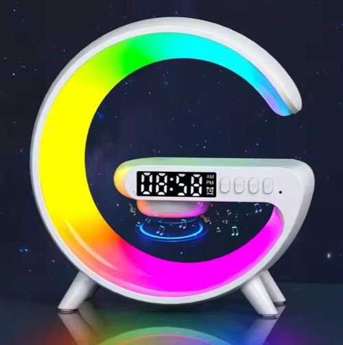 Colorful bluetooth speaker wireless charger desk lamp led table lamp home decor mini g shaped bedside ambient light rgb light , clock.