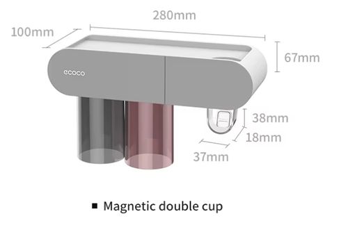 Bathroom toothbrush holder toothpaste dispenser squeezer wall mounted storage organizer rack with magnetic wash cup