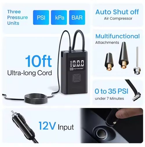 ADT Electric Portable Auto Digital Tire Inflator Car Air Pump Compressor
