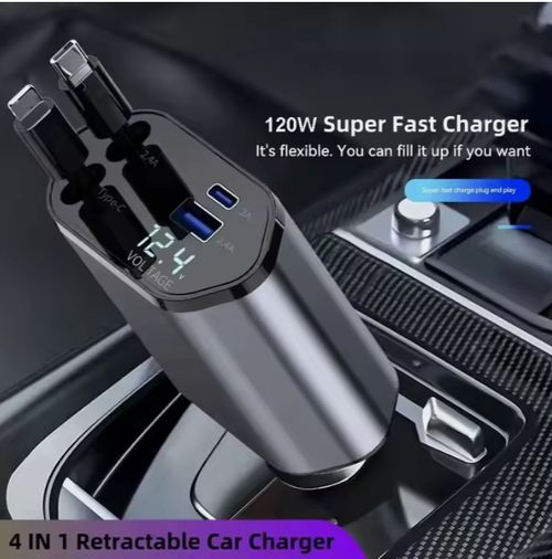 120W car charger adapter telescopic cable super fast charging multifunctional car mobile phone charging