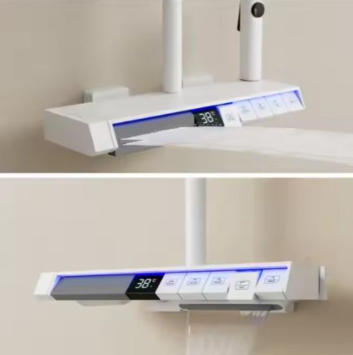 Trend Gun Matel White Color Piano Key Shower System Set Exposed Wall Mounted Bath Faucets Shower