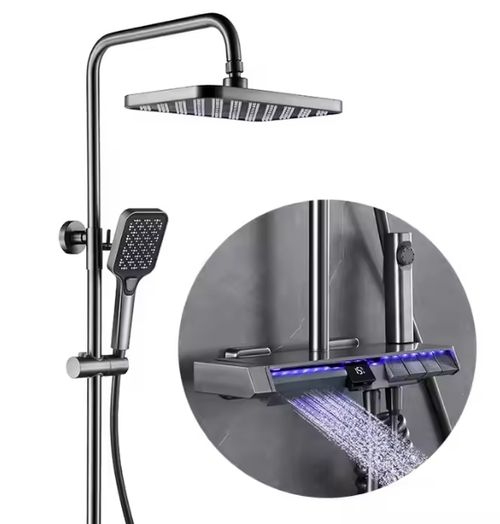 Trend Gun Matel White Color Piano Key Shower System Set Exposed Wall Mounted Bath Faucets Shower