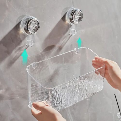 Decorative Kitchen Bathroom Plastic Wall Sink Washstand Suction Cup Storage Box Organizer For Cosmetic Vegetable