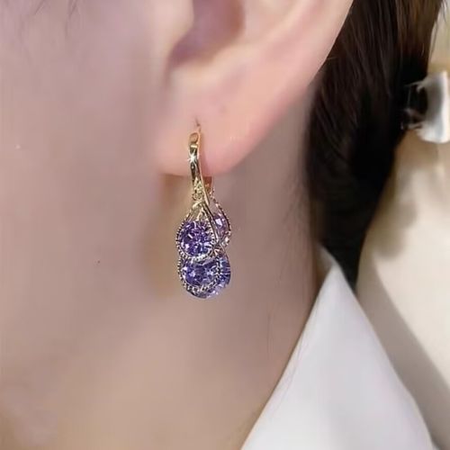 Elegant Purple Water Drop Zircon Earrings - Timeless Luxury for Her