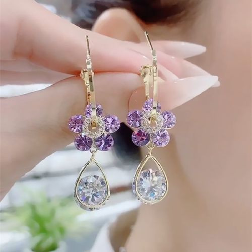 Pastel Purple Flower Zircon Earrings - Dainty & Sweet Charm ✨