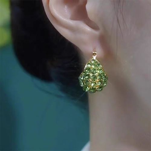 Elegant Green Zircon Drop Huggie Earrings | Slim Face Magic ✨
