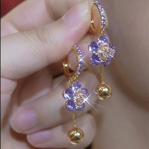 Elegant Purple Zircon Flower Huggie Earrings - Timeless Luxury for Every Look