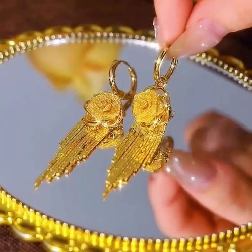 Elegant Rose Tassel Earrings - Luxe Dangle Design for Timeless Glamour