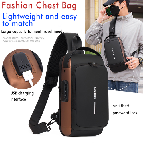 Unisex Stylish Chest Bag - USB Charging + Combination Lock | Large Capacity Commute Bag