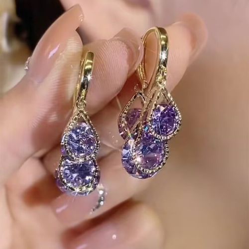 Elegant Purple Water Drop Zircon Earrings - Timeless Luxury for Her