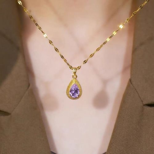 Elegant Purple Zircon Teardrop Necklace - Timeless Charm for Every Look