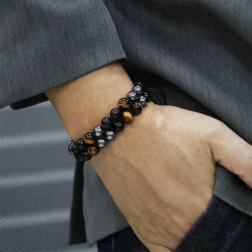 Natural Tiger Eye Double Braided Bracelet – Earthy Charm, Timeless Style ✨