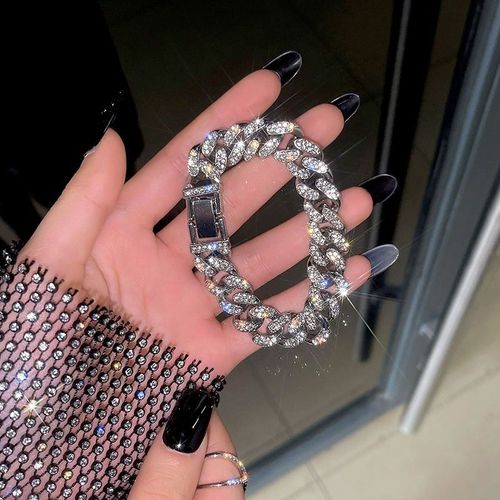 Double-Row Diamond-Encrusted Cuban Bracelet | Hip-Hop Style Light Luxury Couple Jewelry